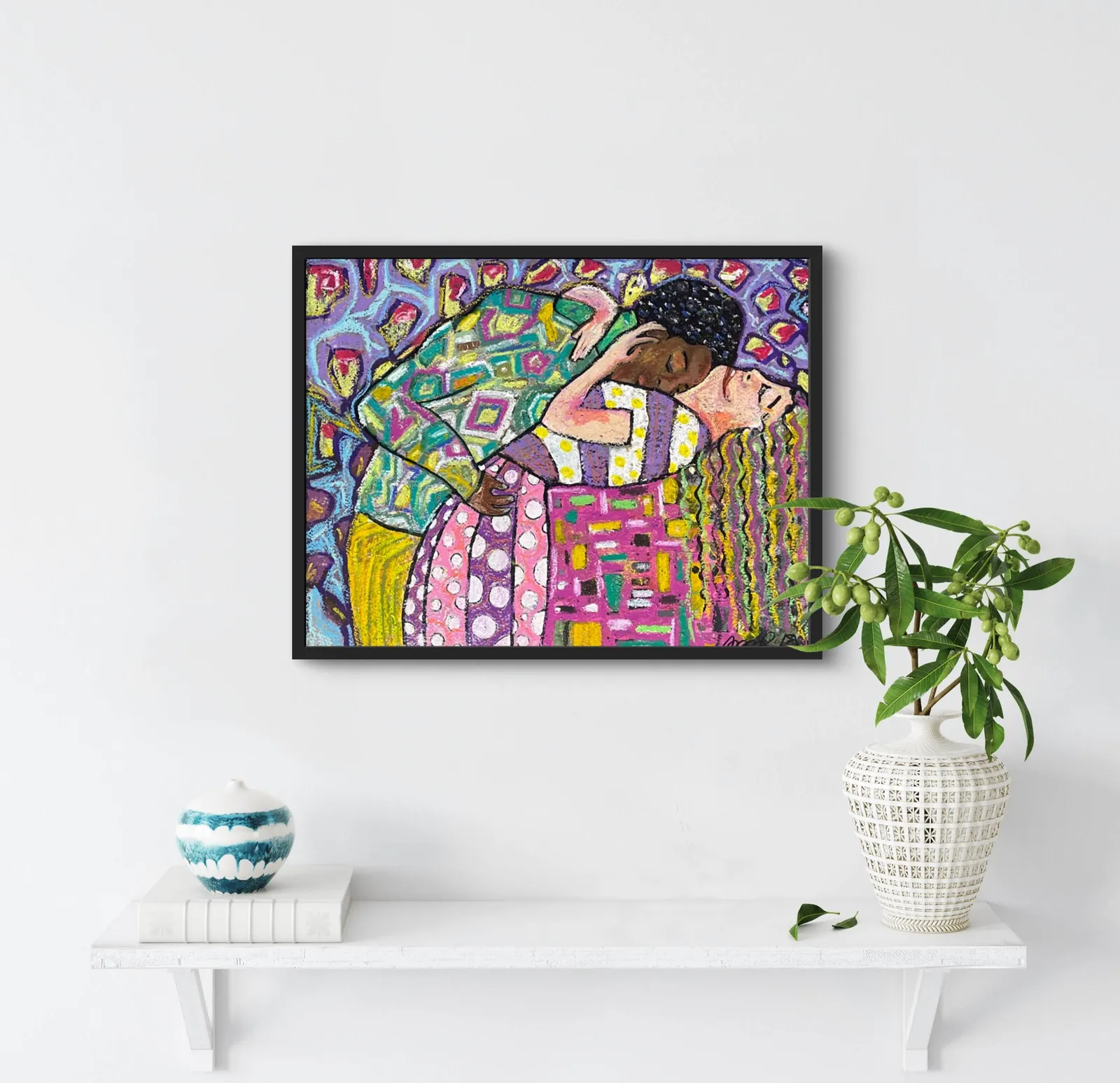 Joyous Embrace — original acrylic and oil pastel on cardboard, semi-gloss finish Christian painting by Agata May'kowska, 24 × 19 in