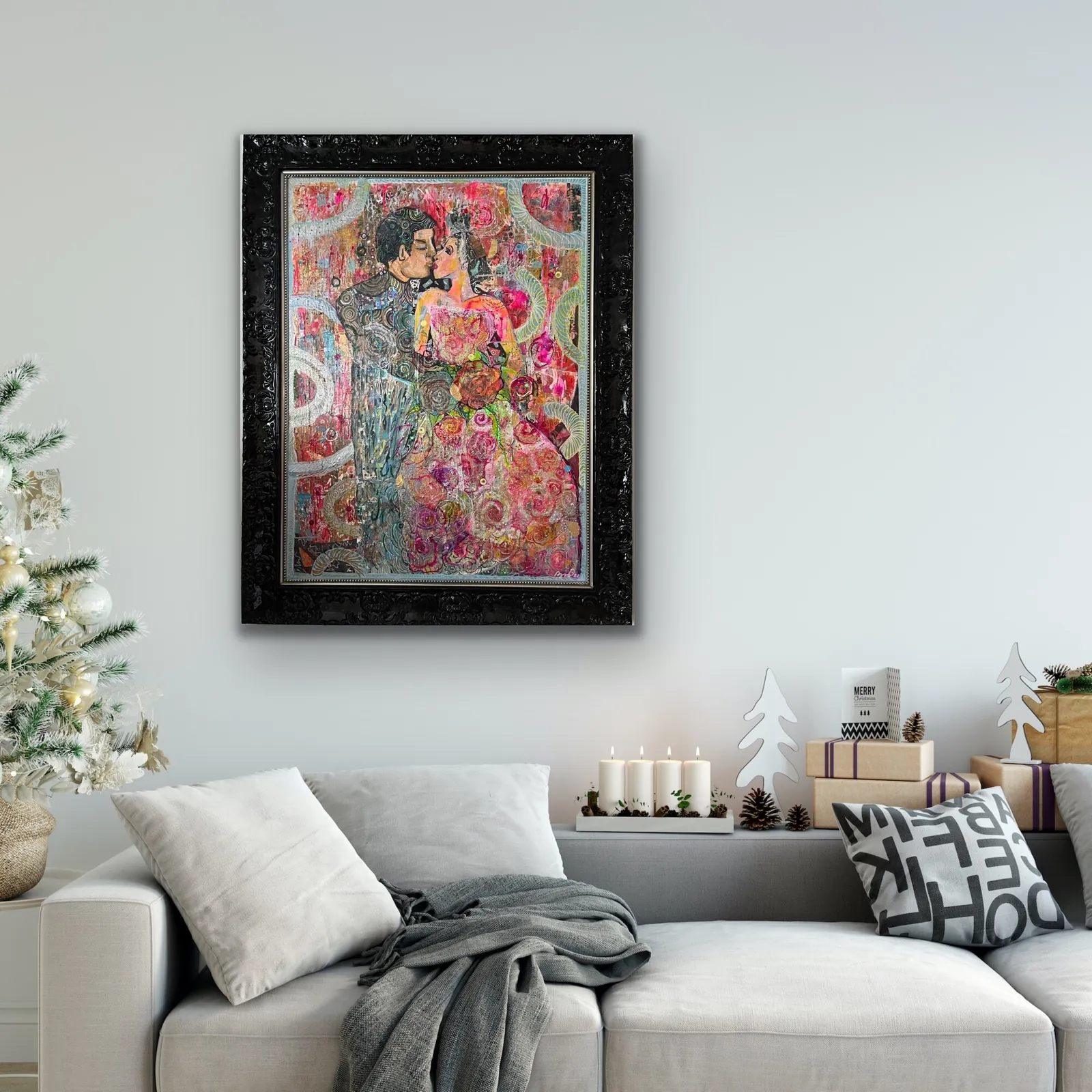 Love Eternal Rhapsody — original mixed media, gold & silver leaf, framed Christian painting by Agata May'kowska, 48.5 × 38.5 in