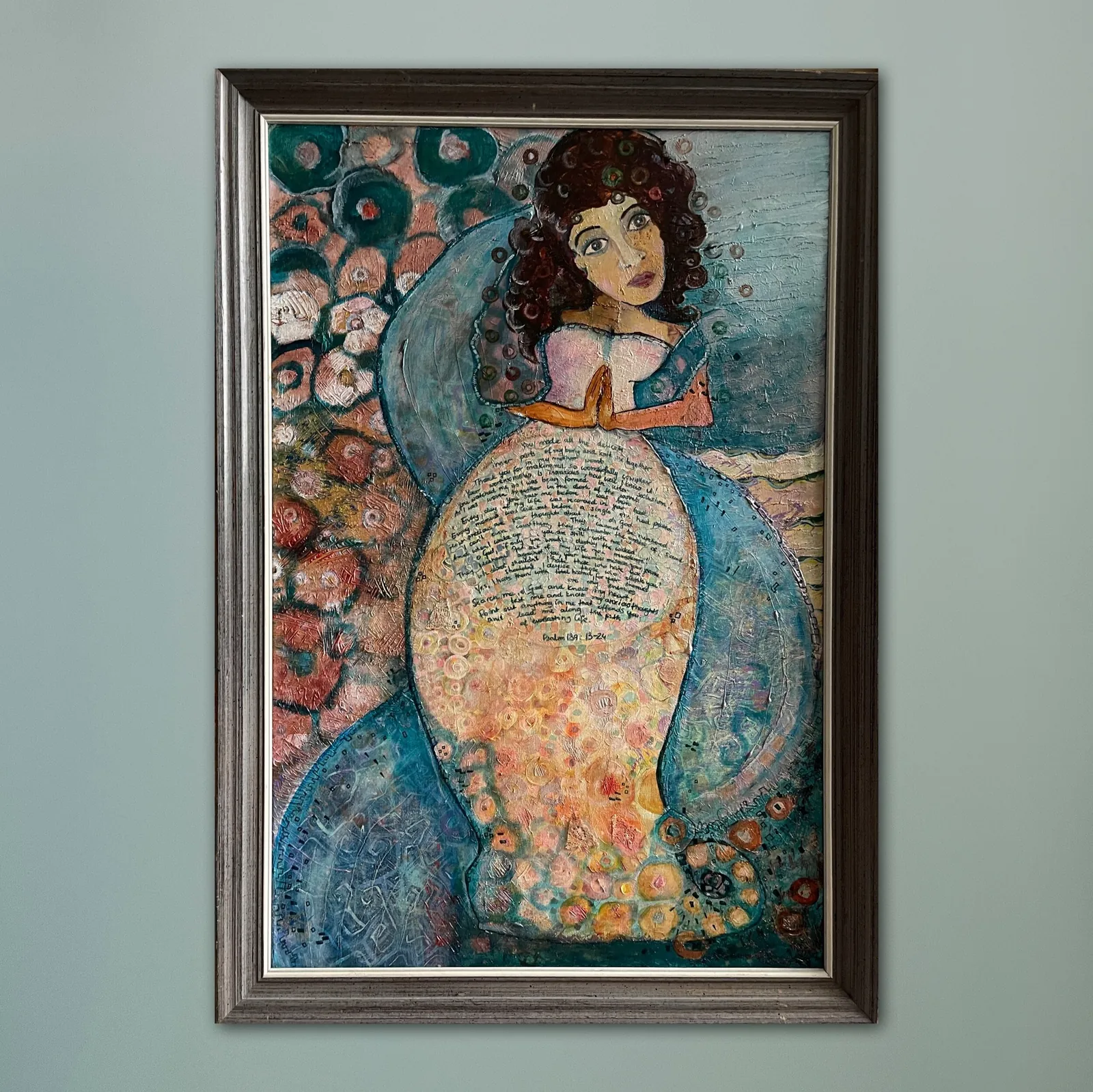 Prayerful Mother - Psalm 139 — original acrylic Christian painting by Agata May'kowska, 36 × 24 in plus frame