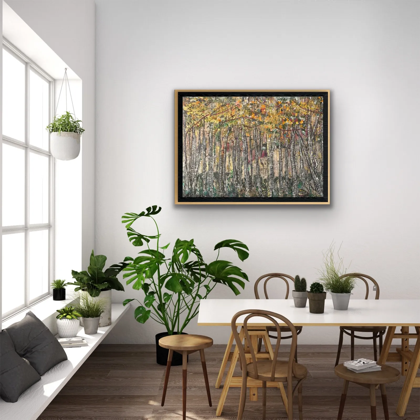 Psalm of the Birch Forest (based on Psalm 19) — original acrylic, paper, and fabric Christian painting by Agata May'kowska, 40 × 30 in
