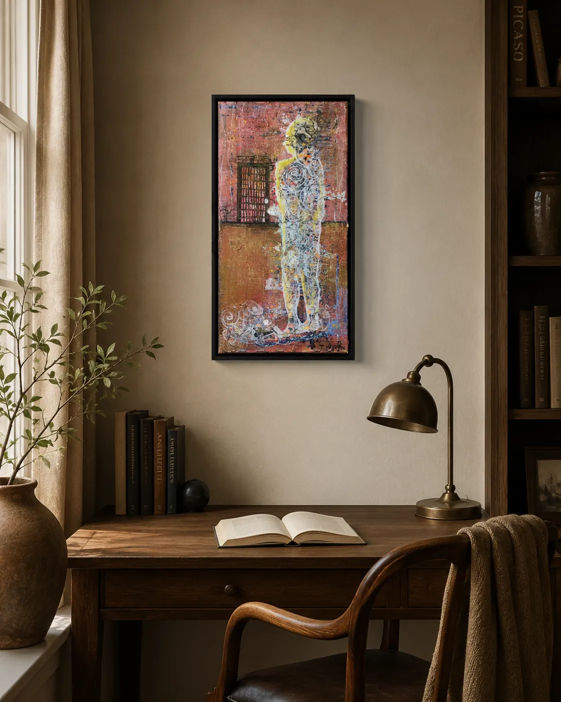 The Key Within — original mixed media Christian painting by Agata May'kowska, 20 × 10 in