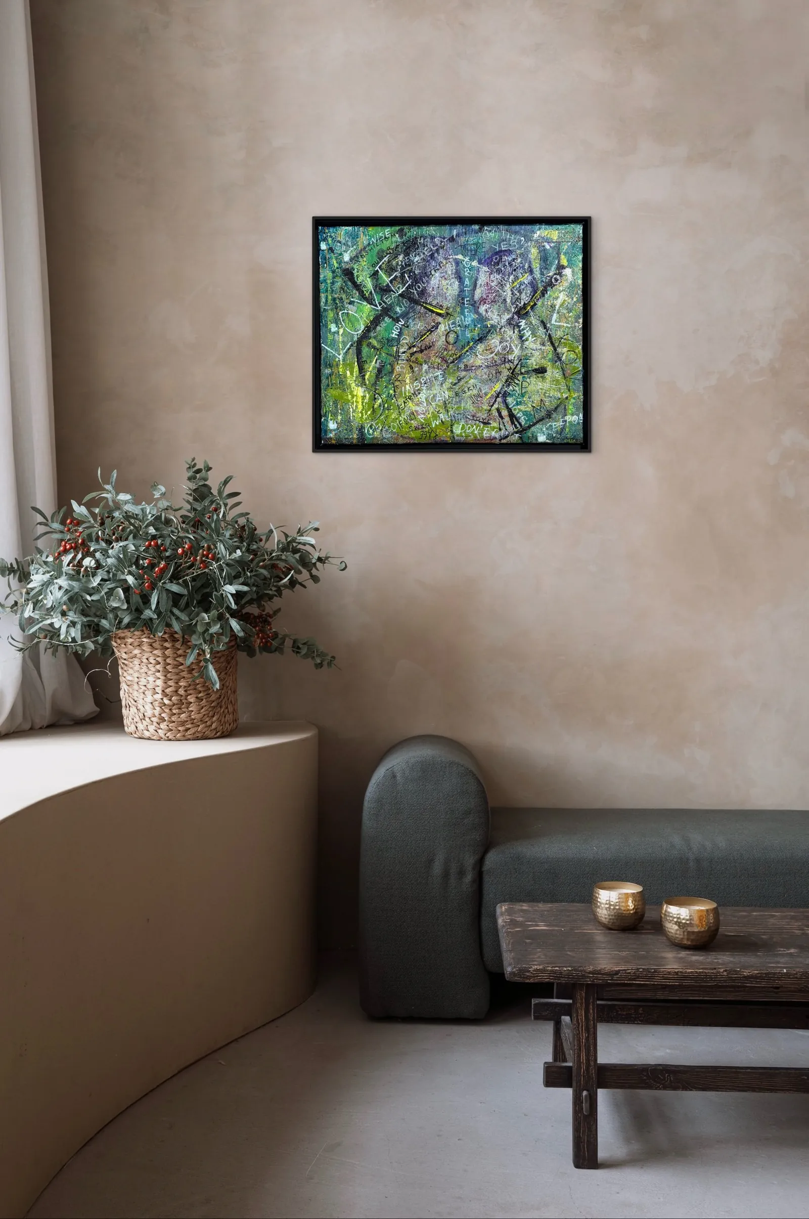 The Language Beneath the Noise — original mixed media, framed Christian painting by Agata May'kowska, 24 × 20 in