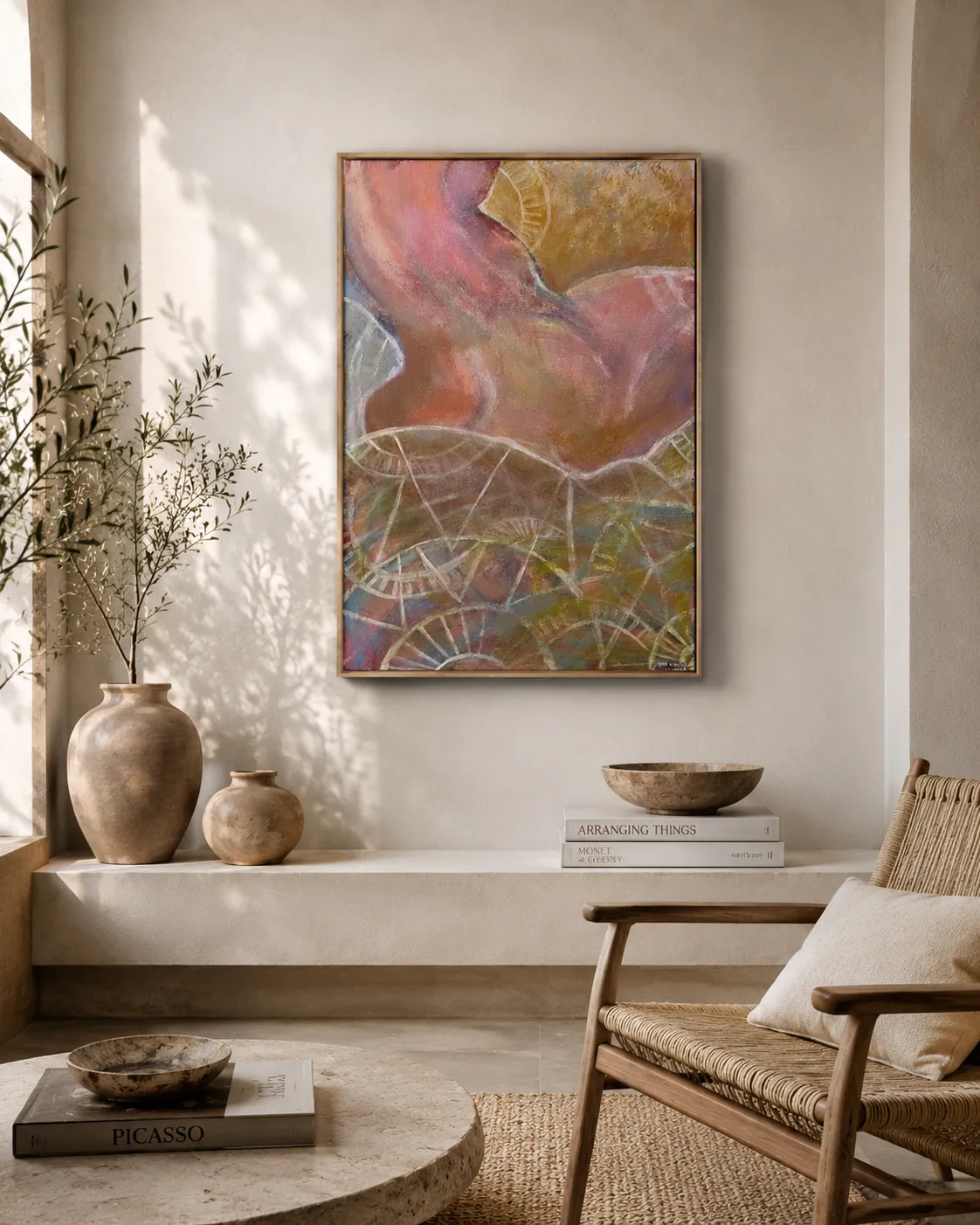 What the Body Remembers — original mixed media on canvas Christian painting by Agata May'kowska, 36 × 24 in