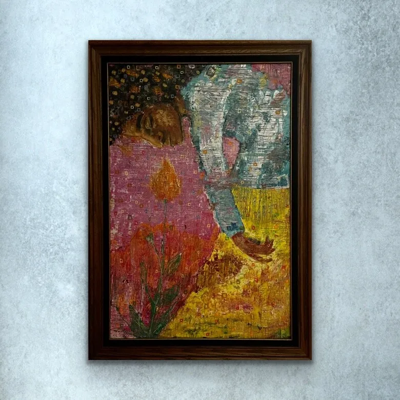 Where She Cried Flower Grew — original mixed media on canvas, structural palette-knife painting Christian painting by Agata May'kowska, 36 × 24 in canvas, 40.25 × 28 in framed