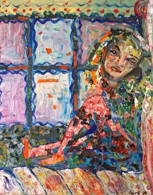 Girl in the Window — Acrylic, fabric by Agata May'kowska, HeArt of Healing collection (2018–2019)