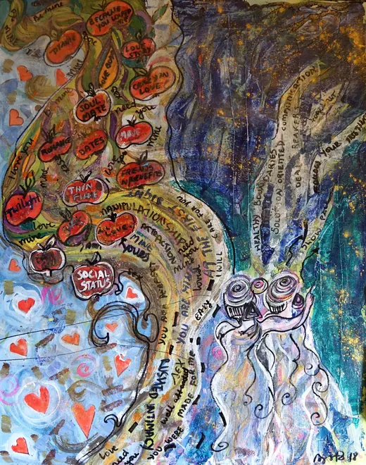 Less Traveled Path to Love — Mixed media on paper by Agata May'kowska, HeArt of Healing collection (2018–2019)