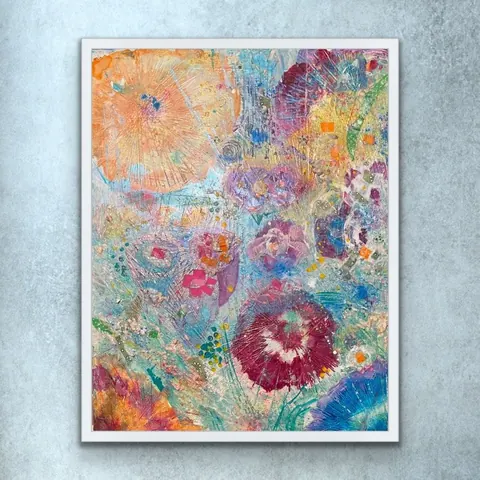 Sold original by Agata May'kowska — Abstract colorful floral artwork with vibrant textures and patterns.