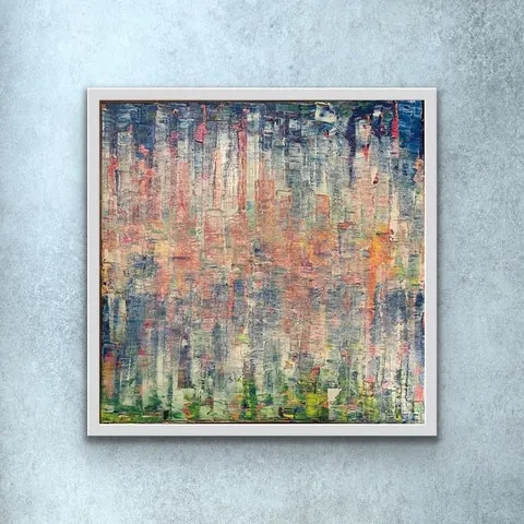 Sold original by Agata May'kowska — Abstract colorful painting hanging on a light gray wall.